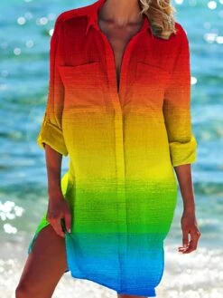 Women's Shirt Dress Casual Dress Shift Dress Mini Dress Daily Holiday Polyester Vacation Hot Shirt Collar Print Long Sleeve Summer Fall Spring 2023 Loose Fit Red Blue Green Rainbow Print -Casual Print Dress Sales xjurot1652165445686