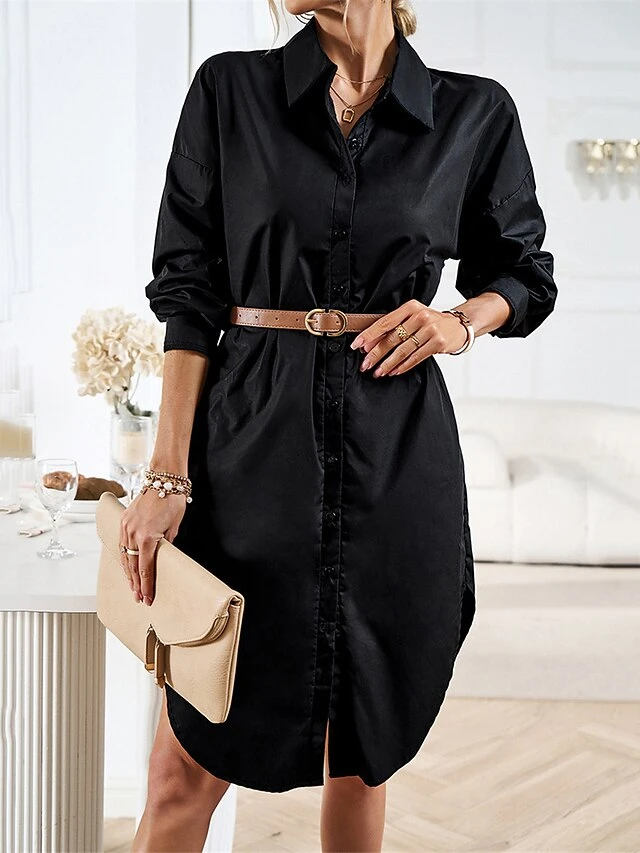 Women's Casual Dress Work Dress Shift Dress Mini Dress Outdoor Office Business Cotton Classic Modern Shirt Collar Button Pocket Long Sleeve Summer Spring Fall 2023 Loose Fit Black White Blue Pure 11 Women's Casual Dress Work Dress Shift Dress Mini Dress Outdoor Office Business Cotton Classic Modern Shirt Collar Button Pocket Long Sleeve Summer Spring Fall 2023 Loose Fit Black White Blue Pure - Image 11