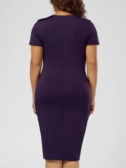 Women‘s Plus Size Curve Work Dress Solid Color V Neck Ruched Short Sleeve Summer Spring Work Knee Length Dress Work Vacation Dress -Casual Print Dress Sales xkjgct1659091098908