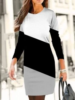 Women's Casual Dress Sweatshirt Dress Mini Dress Active Fashion Outdoor Holiday Vacation Crew Neck Print Geometric Loose Fit Black Pink Purple S M L XL XXL -Casual Print Dress Sales xkkeit1692341446507