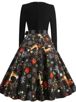 Women's Christmas Casual Dress Knee Length Dress Black Long Sleeve SnowflakeTree Animal Bow Print Fall Winter Crew Neck Stylish Casual Modern 2022 S M L XL XXL -Casual Print Dress Sales xlteiv1661418253913