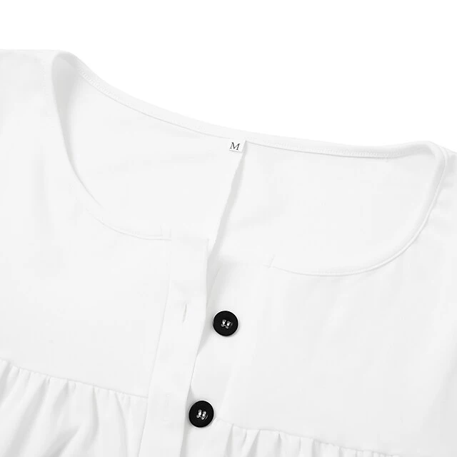 Women's Casual Dress Shift Dress White Dress Midi Dress White Short Sleeve Pure Color Button Summer Spring V Neck Basic Vacation Loose Fit 2023 S M L XL XXL 3XL 4 Women's Casual Dress Shift Dress White Dress Midi Dress White Short Sleeve Pure Color Button Summer Spring V Neck Basic Vacation Loose Fit 2023 S M L XL XXL 3XL - Image 4