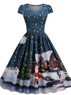 Women's Christmas Swing Dress Vintage DressKnee Length Dress Blue Wine Red Light BlueShort Sleeve Santa Claus Snowman Tree Print Fall Winter Square Neck Vintage Elegant Slim 2022 S M L XL 34 Women's Christmas Swing Dress Vintage DressKnee Length Dress Blue Wine Red Light BlueShort Sleeve Santa Claus Snowman Tree Print Fall Winter Square Neck Vintage Elegant Slim 2022 S M L XL -Casual Print Dress Sales xnvanv1667889860269