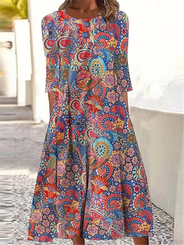 Women's Casual Dress Summer Dress Print Dress Floral Paisley Ruched Print Crew Neck Midi Dress Active Fashion Outdoor Daily 3/4 Length Sleeve Regular Fit Yellow Royal Blue Blue Summer Spring S M L XL 1 Women's Casual Dress Summer Dress Print Dress Floral Paisley Ruched Print Crew Neck Midi Dress Active Fashion Outdoor Daily 3/4 Length Sleeve Regular Fit Yellow Royal Blue Blue Summer Spring S M L XL