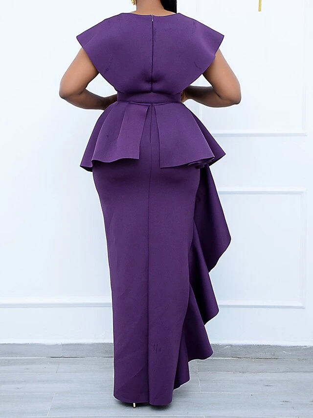 Women's Plus Size Curve Party Dress Solid Color V Neck Short Sleeve Spring Summer Prom Dress Maxi Long Dress Party Dress 3 Women's Plus Size Curve Party Dress Solid Color V Neck Short Sleeve Spring Summer Prom Dress Maxi Long Dress Party Dress - Image 3