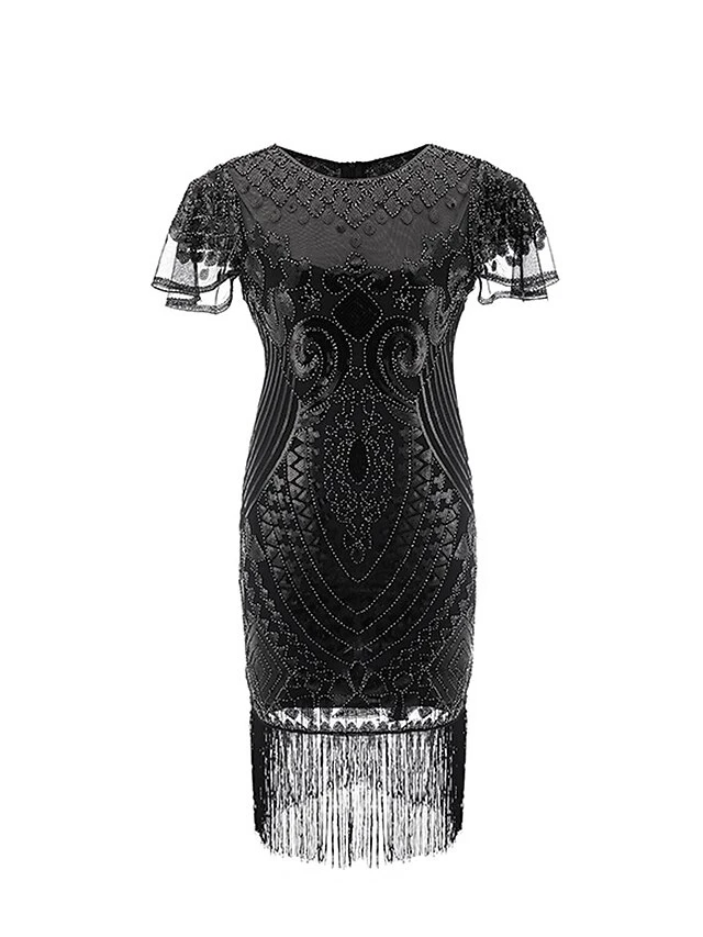Women's Retro 1920s Fringe Dress Midi Dress Party Halloween Sequins Tassel Fringe Floral Crewneck Short Sleeve Regular Fit Spring Fall 2023 Black Gold S M L XL 2 Women's Retro 1920s Fringe Dress Midi Dress Party Halloween Sequins Tassel Fringe Floral Crewneck Short Sleeve Regular Fit Spring Fall 2023 Black Gold S M L XL - Image 2