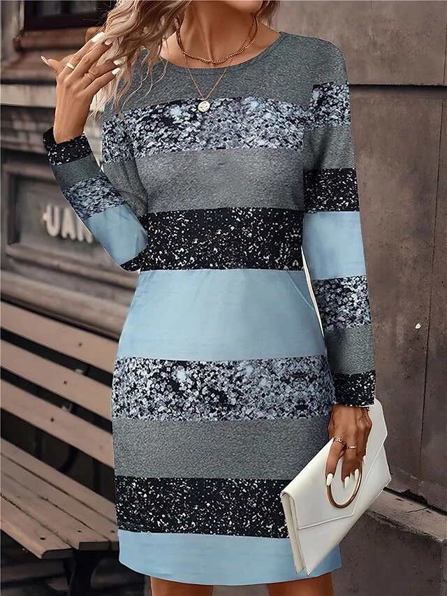 Women's Casual Dress Sweatshirt Dress Mini Dress Active Fashion Outdoor Holiday Vacation Crew Neck Print Striped Loose Fit White Pink Blue S M L XL XXL 2 Women's Casual Dress Sweatshirt Dress Mini Dress Active Fashion Outdoor Holiday Vacation Crew Neck Print Striped Loose Fit White Pink Blue S M L XL XXL - Image 2