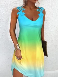 Women's Casual Dress Lace Dress Summer Dress Print Ombre Print U Neck Mini Dress Active Fashion Outdoor Holiday Sleeveless Regular Fit Blue Green Summer Spring S M L XL XXL
