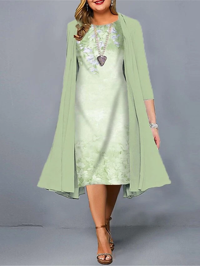 Women‘s Plus Size Curve Casual Dress Dress Set Two Piece Dress Floral Midi Dress 3/4 Length Sleeve Print Crew Neck Fashion Daily Light Green Pink Spring Summer L XL XXL 3XL 4XL 2 Women‘s Plus Size Curve Casual Dress Dress Set Two Piece Dress Floral Midi Dress 3/4 Length Sleeve Print Crew Neck Fashion Daily Light Green Pink Spring Summer L XL XXL 3XL 4XL - Image 2