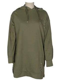 Women's Casual Dress Hoodie Dress Plain Dress Mini Dress Pocket Ripped Outdoor Daily Going Out Active Fashion Hooded Long Sleeve 2023 Loose Fit Pink Khaki Army Green Color S M L XL Size -Casual Print Dress Sales xphmhf1694487168007