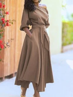 Women's Casual Dress Swing Dress Summer Dress Long Dress Maxi Dress Lace Up Pocket Street Daily Going Out Fashion Elegant Crew Neck Half Sleeve 2023 Regular Fit Black Wine Green Color S M L XL XXL -Casual Print Dress Sales xplley1695716223770