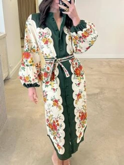 Women's Shirt Dress Casual Dress Maxi Long Dress Outdoor Daily Date Linen Fashion Casual V Neck Lace Up Button Long Sleeve Fall Winter 2023 Regular Fit Apricot Floral S M L XL 2XL -Casual Print Dress Sales xqsieg1695644787975