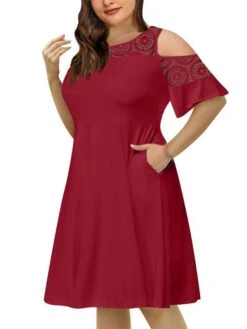 Women‘s Plus Size Curve Casual Dress Solid Color Crew Neck Lace Half Sleeve Fall Spring Casual Knee Length Dress Casual Daily Dress -Casual Print Dress Sales xrctrs1656060138947