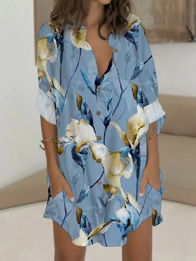 Women's Shirt Dress Casual Dress Shift Dress Mini Dress Outdoor Date Vacation Polyester Fashion Modern V Neck Button Pocket 3/4 Length Sleeve Summer Spring 2023 Regular Fit White Yellow Red Graphic 5 Women's Shirt Dress Casual Dress Shift Dress Mini Dress Outdoor Date Vacation Polyester Fashion Modern V Neck Button Pocket 3/4 Length Sleeve Summer Spring 2023 Regular Fit White Yellow Red Graphic - Image 5