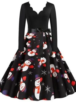Women's Christmas Knee Length Dress Black Long Sleeve Print Print Winter V Neck Active3D Print S M L XL XXL XXXL 11 Women's Christmas Knee Length Dress Black Long Sleeve Print Print Winter V Neck Active3D Print S M L XL XXL XXXL -Casual Print Dress Sales xrpfqd1630900716077 1