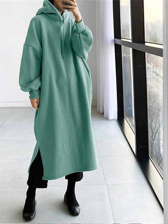 Women's Casual Dress Hoodie Dress Long Dress Maxi Dress Active Daily Outdoor Holiday Vacation Hoodie Solid Color Loose Fit ArmyGreen Black Green S M L XL XXL 3 Women's Casual Dress Hoodie Dress Long Dress Maxi Dress Active Daily Outdoor Holiday Vacation Hoodie Solid Color Loose Fit ArmyGreen Black Green S M L XL XXL - Image 3