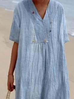 Women‘s Casual Dress Shirt Dress Shift Dress Plain Dress Plain Pocket V Neck Midi Dress Fashion Basic Outdoor Daily Half Sleeve Loose Fit Blue Dark Green Summer Spring S M L XL 2XL -Casual Print Dress Sales xrwoic1676881031279