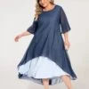 Women‘s Plus Size Curve Casual Dress Work Dress Chiffon Dress Plain Long Dress Maxi Dress Half Sleeve Layered Plus High Low Crew Neck Elegant Outdoor Blue Summer Spring L XL XXL 3XL 4XL