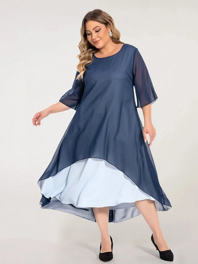 Women‘s Plus Size Curve Casual Dress Work Dress Chiffon Dress Plain Long Dress Maxi Dress Half Sleeve Layered Plus High Low Crew Neck Elegant Outdoor Blue Summer Spring L XL XXL 3XL 4XL 1 Women‘s Plus Size Curve Casual Dress Work Dress Chiffon Dress Plain Long Dress Maxi Dress Half Sleeve Layered Plus High Low Crew Neck Elegant Outdoor Blue Summer Spring L XL XXL 3XL 4XL