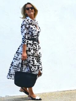 Women's Shirt Dress Casual Dress Midi Dress Outdoor Daily Vacation Polyester Fashion Modern Shirt Collar Button Pocket Long Sleeve Summer Spring Fall 2023 Loose Fit Black Geometric Color Block S M L -Casual Print Dress Sales xryfft1693902038819