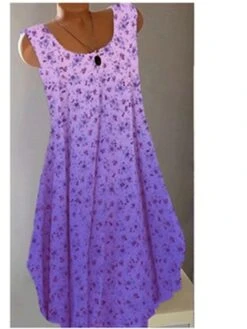 Women‘s T Shirt Dress Tee Dress Sports Dress Midi Dress Silver Light Blue Navy Blue Sleeveless Floral Print Spring Summer Crew Neck Boho Sporty Look S M L XL XXL 3XL 4XL 5XL -Casual Print Dress Sales xspbnl1620186904093