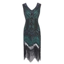 Women's Retro 1920s Fringe Dress Midi Dress Party Halloween Sequins Tassel Fringe Floral V Neck Sleeveless Regular Fit Spring Fall 2023 Black White S M L XL -Casual Print Dress Sales xujdfl1692610420007