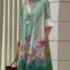 Women's Shirt Dress Casual Dress Midi Dress Outdoor Office Daily Polyester Fashion Modern Shirt Collar Button Pocket Long Sleeve Fall Winter 2023 Loose Fit ArmyGreen White Blue Floral S M L XL 2XL