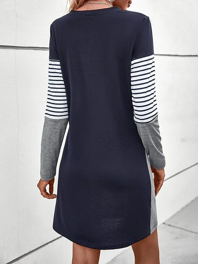 Women's Casual Dress Print Dress Spring Dress Geometric Stripe Button Print Split Neck Mini Dress Fashion Streetwear Outdoor Daily Long Sleeve Loose Fit Gray Summer Spring S M L XL XXL 3 Women's Casual Dress Print Dress Spring Dress Geometric Stripe Button Print Split Neck Mini Dress Fashion Streetwear Outdoor Daily Long Sleeve Loose Fit Gray Summer Spring S M L XL XXL - Image 3