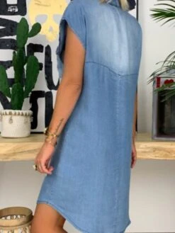 Women's Denim Dress Denim Shirt Dress Midi Dress Denim Elegant Casual Daily Shirt Collar Pocket Short Sleeve Summer Spring Fall 2022 Loose Fit Blue Light Blue Pure Color S M L XL XXL -Casual Print Dress Sales xvxjzk1615547766221