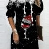 Women‘s Christmas Hoodie Dress Shift Dress Mini Dress Black Long Sleeve Snowflake Print Fall Winter Autumn Hooded Fashion 2023 S M L XL XXL 3XL