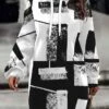 Women's Casual Dress Hoodie Dress Winter Dress Geometric Plaid Print Hooded Mini Dress Fashion Streetwear Outdoor Daily Long Sleeve Loose Fit Black Fall Winter S M L XL XXL