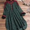Women‘s Plus Size Curve Shirt Dress Floral Crew Neck Long Sleeve Fall Spring Short Mini Dress Holiday Dress