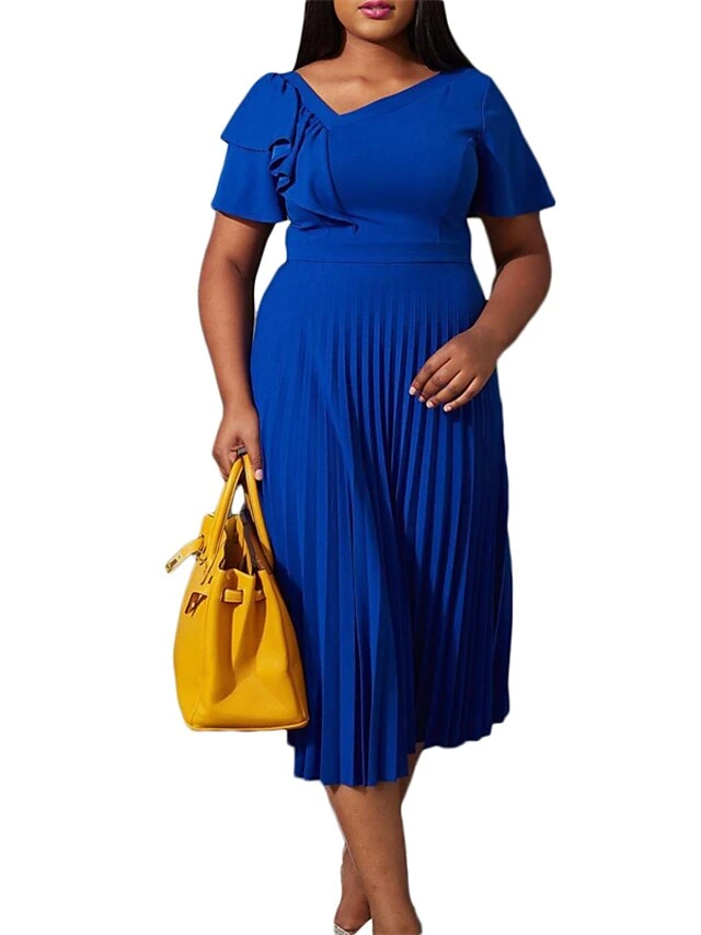 Women‘s Plus Size Curve Party Dress Solid Color V Neck Ruched Short Sleeve Fall Spring Work Prom Dress Maxi Long Dress Party Holiday Dress Ruffle 16 Women‘s Plus Size Curve Party Dress Solid Color V Neck Ruched Short Sleeve Fall Spring Work Prom Dress Maxi Long Dress Party Holiday Dress Ruffle - Image 16