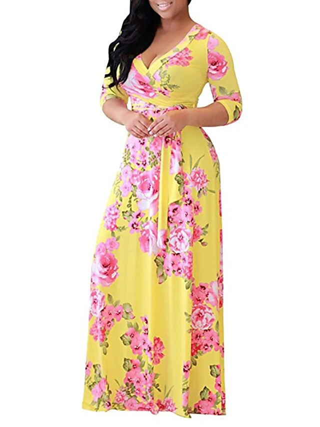 Women‘s Plus Size Curve Holiday Dress Floral V Neck Print Half Sleeve Fall Spring Casual Maxi Long Dress Casual Vacation Dress 3 Women‘s Plus Size Curve Holiday Dress Floral V Neck Print Half Sleeve Fall Spring Casual Maxi Long Dress Casual Vacation Dress - Image 3