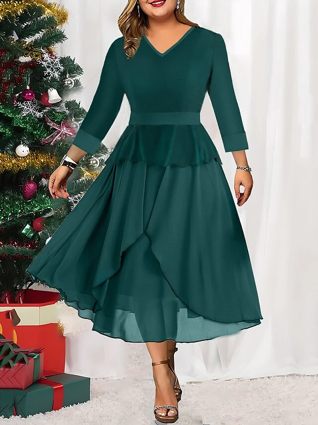 Women's Christmas Plus Size Curve Winter Dress Casual Dress Chiffon Dress Plain Midi Dress Long Sleeve Ruffle Layered V Neck Fashion Christmas Green Fall Winter L XL XXL 3XL 4XL 1 Women's Christmas Plus Size Curve Winter Dress Casual Dress Chiffon Dress Plain Midi Dress Long Sleeve Ruffle Layered V Neck Fashion Christmas Green Fall Winter L XL XXL 3XL 4XL