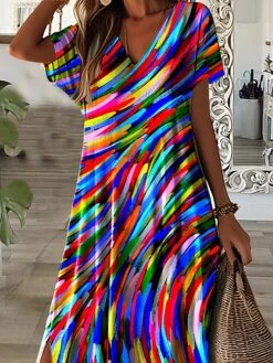 Women's Casual Dress A Line Dress Summer Dress Graphic Split Print V Neck Long Dress Maxi Dress Fashion Streetwear Outdoor Daily Short Sleeve Regular Fit Blue Purple Summer Spring S M L XL XXL -Casual Print Dress Sales xxgkjf1690280382714