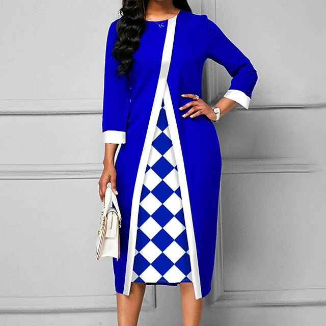 Women‘s Plus Size Curve Party Dress Plaid Crew Neck Print Long Sleeve Winter Fall Elegant Prom Dress Midi Dress Formal Party Dress 5 Women‘s Plus Size Curve Party Dress Plaid Crew Neck Print Long Sleeve Winter Fall Elegant Prom Dress Midi Dress Formal Party Dress - Image 5
