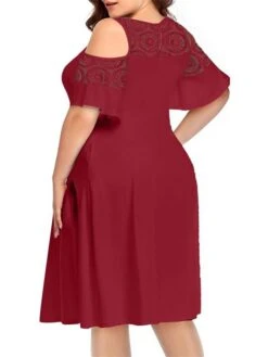 Women‘s Plus Size Curve Casual Dress Solid Color Crew Neck Lace Half Sleeve Fall Spring Casual Knee Length Dress Casual Daily Dress -Casual Print Dress Sales xyibdi1656060139312