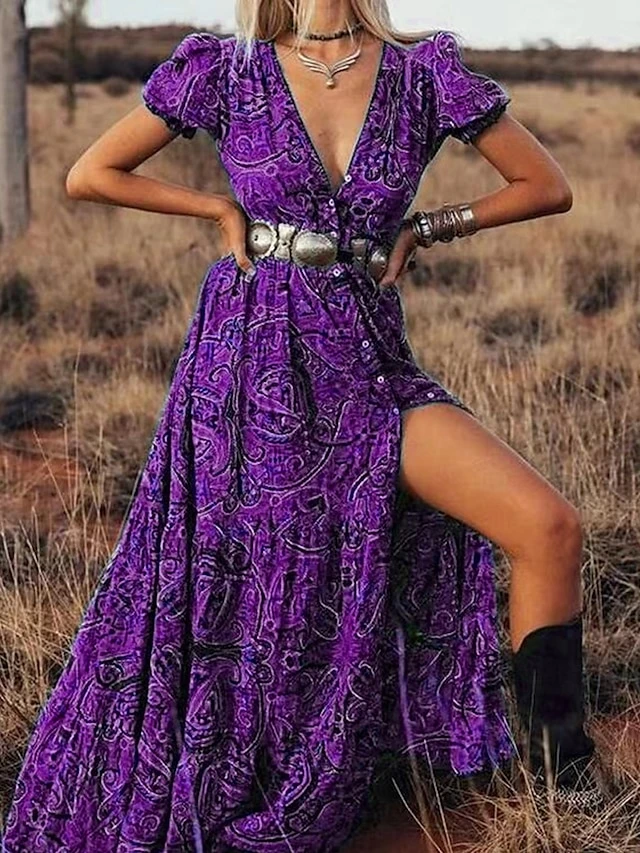 Women's Swing Dress Boho Dress Long Dress Maxi Dress Tribal Ethnic Blue Red Brown Short Sleeve Floral Button Split Print Spring Summer V Neck Casual Belt Not Included Loose Fit 2023 S M L XL XXL 3XL 8 Women's Swing Dress Boho Dress Long Dress Maxi Dress Tribal Ethnic Blue Red Brown Short Sleeve Floral Button Split Print Spring Summer V Neck Casual Belt Not Included Loose Fit 2023 S M L XL XXL 3XL - Image 8