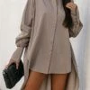Women's Shirt Dress Casual Dress Mini Dress Outdoor Daily Vacation Cotton Fashion Modern Shirt Collar Button Split Long Sleeve Fall Winter 2023 Loose Fit Black White Blue Pure Color XS S M L XL