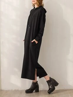 Women's Casual Dress Hoodie Dress Long Dress Maxi Dress Fashion Daily Outdoor Home Vacation Crew Neck Pocket Pure Color Pure Color Loose Fit Black Brown Army Green M L XL XXL -Casual Print Dress Sales xzgyzf1693294403241