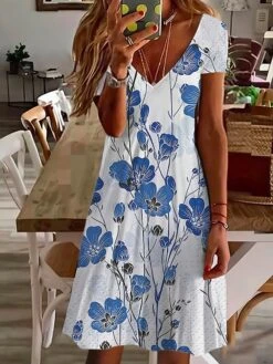 Women's Casual Dress Summer Dress Print Dress Floral Ombre Print V Neck Mini Dress Active Fashion Outdoor Daily Short Sleeve Regular Fit White Pink Blue Summer Spring S M L XL XXL -Casual Print Dress Sales yadkiu1684141776489