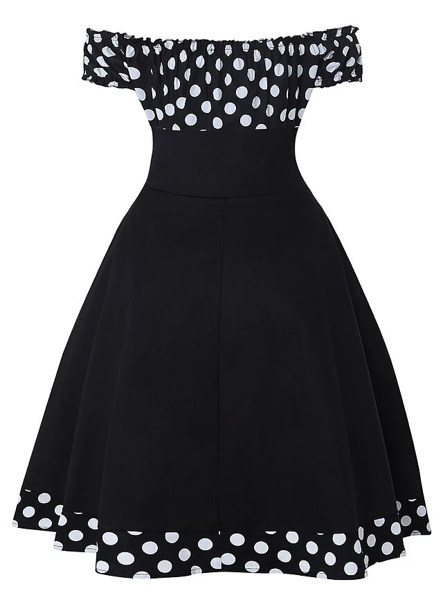 Women‘s Christmas Swing Dress Vintage Dress Midi Dress Black Red Short Sleeve Polka Dot Ruched Fall Spring Summer Off Shoulder Vintage Style Vacation Weekend 2022 S M L XL XXL 4 Women‘s Christmas Swing Dress Vintage Dress Midi Dress Black Red Short Sleeve Polka Dot Ruched Fall Spring Summer Off Shoulder Vintage Style Vacation Weekend 2022 S M L XL XXL - Image 4