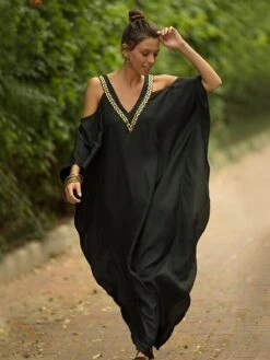 Women's Loose Long Dress Maxi Dress Black Red Wine Navy Blue Long Sleeve Pure Color Pure Color Summer Spring V Neck Casual Winter Dress Fall Dress 2023 One-Size -Casual Print Dress Sales yayjqu1626675318831