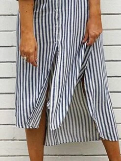 Women's Shirt Dress Casual Dress Shift Dress Midi Dress Polyester Classic Casual Outdoor Daily Shirt Collar Button Split Half Sleeve Summer Spring Fall 2023 Loose Fit Blue Striped S M L XL 2XL -Casual Print Dress Sales ycduac1679381153740