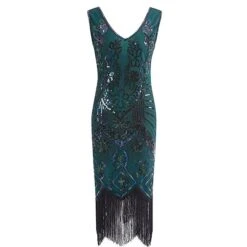 Women's Retro 1920s Fringe Dress Midi Dress Party Halloween Sequins Tassel Fringe Floral V Neck Sleeveless Regular Fit Spring Fall 2023 Black Pink S M L XL -Casual Print Dress Sales ycjzgi1692849145326