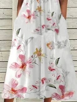 Women's Casual Dress Lace Dress Summer Dress Floral Lace Pleated V Neck Midi Dress Fashion Modern Date Weekend Short Sleeve Regular Fit White Spring Summer S M L XL XXL -Casual Print Dress Sales yckvcz1675249996917