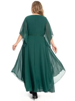 Women‘s Plus Size Curve Casual Dress Swing Dress Plain Long Dress Maxi Dress 3/4 Length Sleeve Layered V Neck Basic Outdoor Dark Green Summer Spring L XL XXL 3XL 4XL -Casual Print Dress Sales ydekbd1694771217625