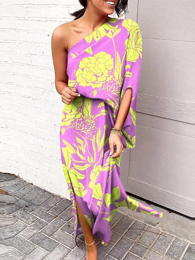 Women's Swing Dress Boho Dress Long Dress Maxi Dress Black Blue Purple Long Sleeve Floral Split Summer Spring One Shoulder Boho Winter Dress Fall Dress 2023 S M L XL XXL 3XL 5 Women's Swing Dress Boho Dress Long Dress Maxi Dress Black Blue Purple Long Sleeve Floral Split Summer Spring One Shoulder Boho Winter Dress Fall Dress 2023 S M L XL XXL 3XL - Image 5