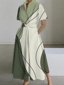 Women's Shirt Dress Casual Dress Swing Dress Maxi Long Dress Outdoor Office Daily Polyester Fashion Modern Shirt Collar Button Pocket Short Sleeve Summer Spring 2023 Loose Fit ArmyGreen Black Royal -Casual Print Dress Sales yfccln1689925661505